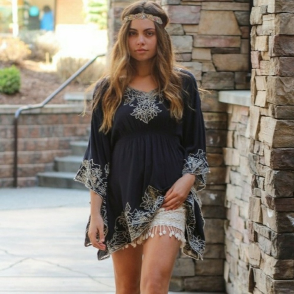 Navy embroidered Butterfly top